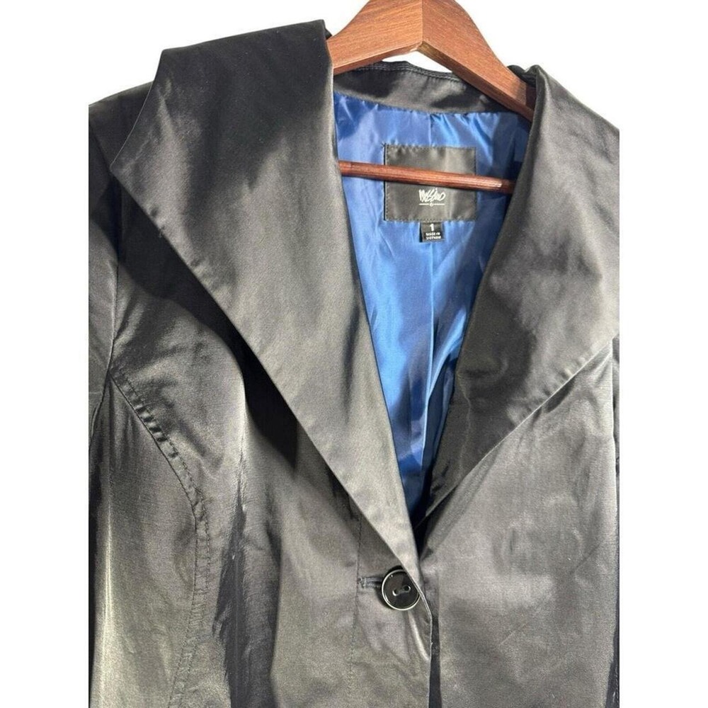 Mossimo Womens Plus 1X Black Whimsigoth Trench Coat Blue Satin Lined Belted XL